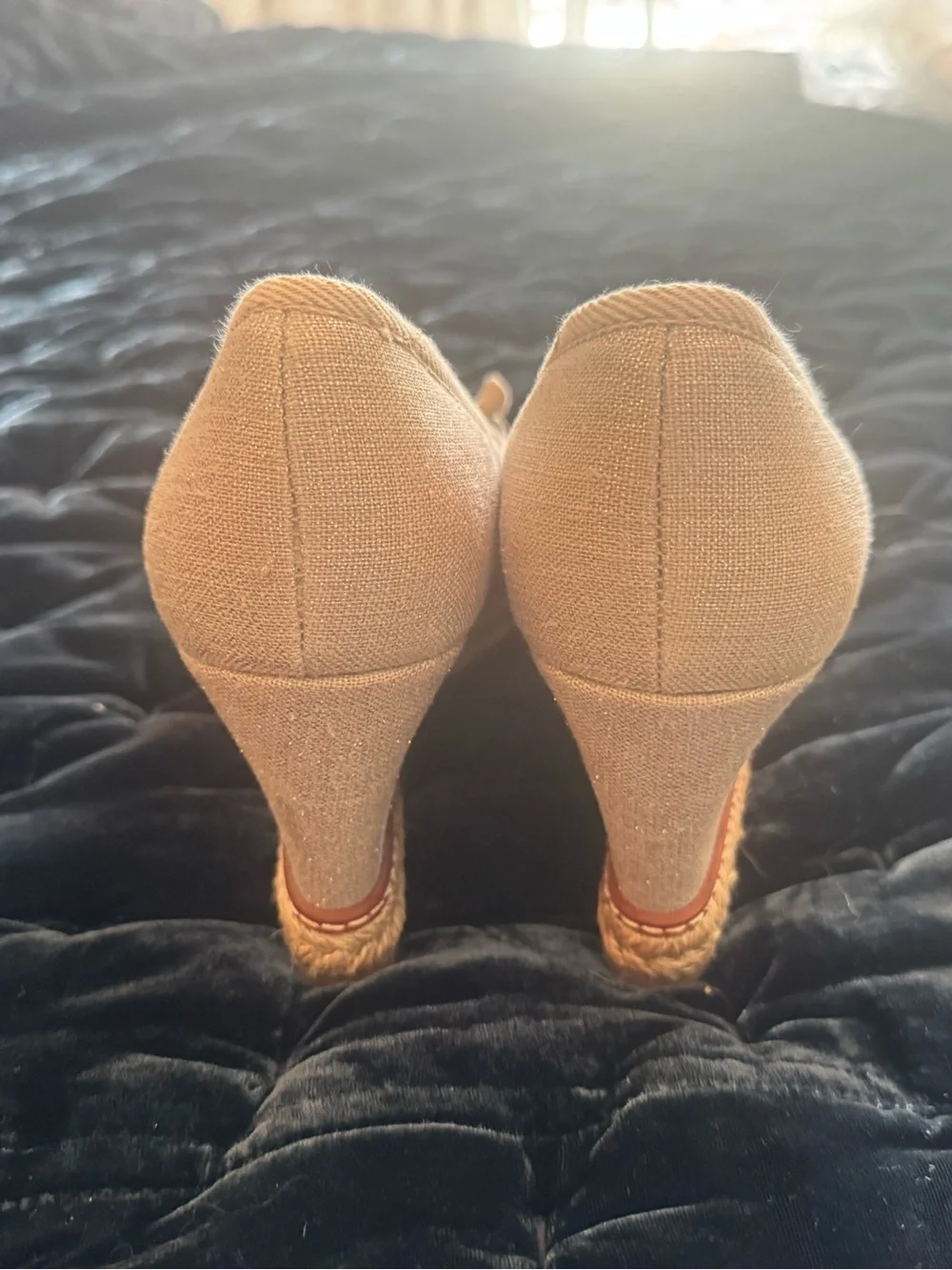Tory Burch Neutral Beige Bow Espadrille Peep-Toe Flats